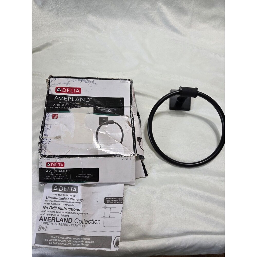 New Delta Averland Black Towel Ring AVE46-MB